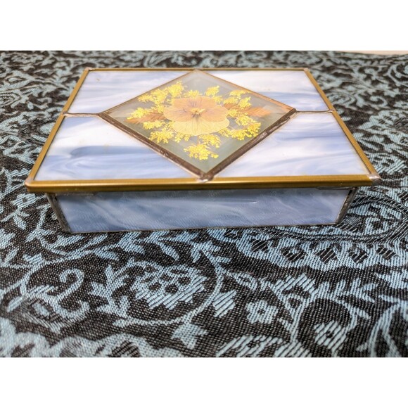 Vintage Stained Glass and Pressed Flower Jewelry Box - Picture 4 of 8